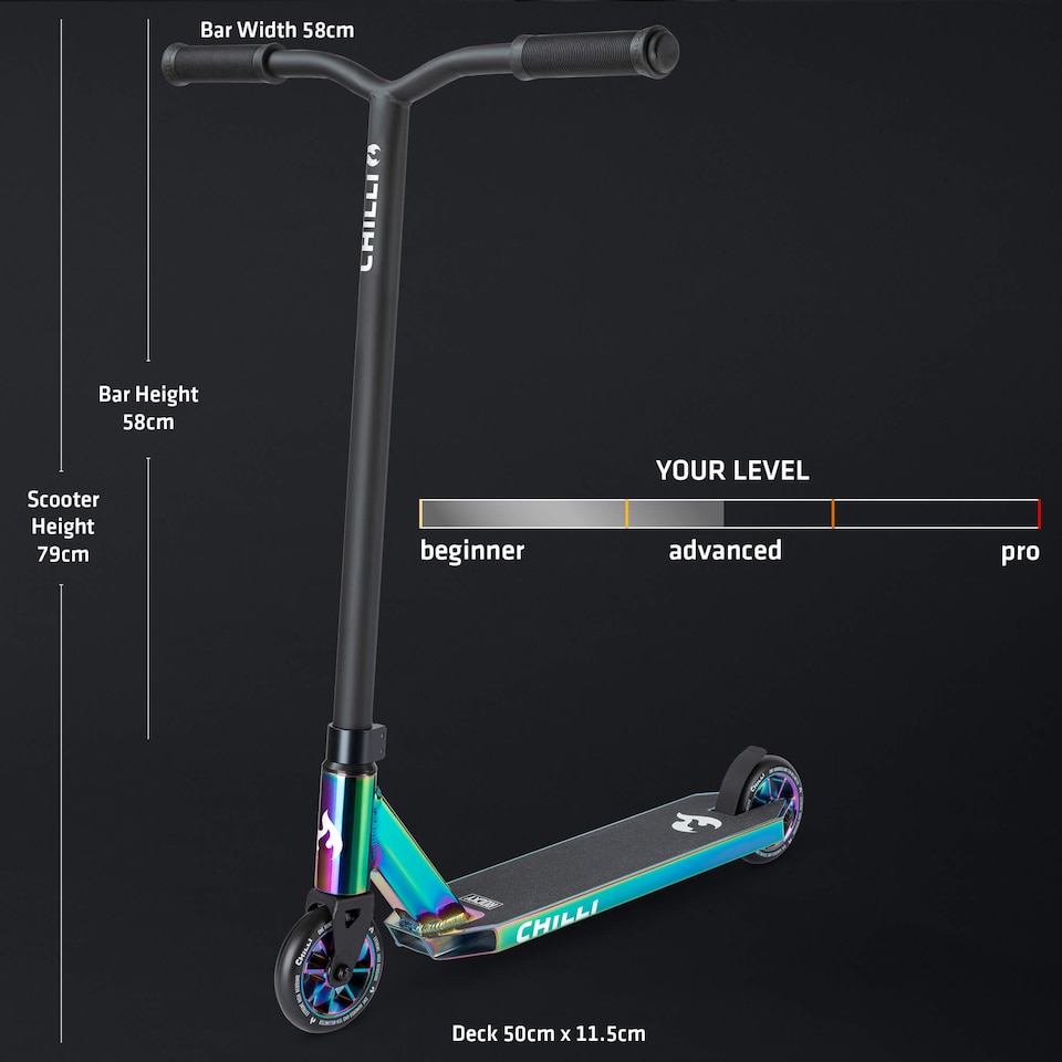 image 1 of Chilli Rocky Stunt Scooter | Chrome | Oil Slick Neochrome | 1
