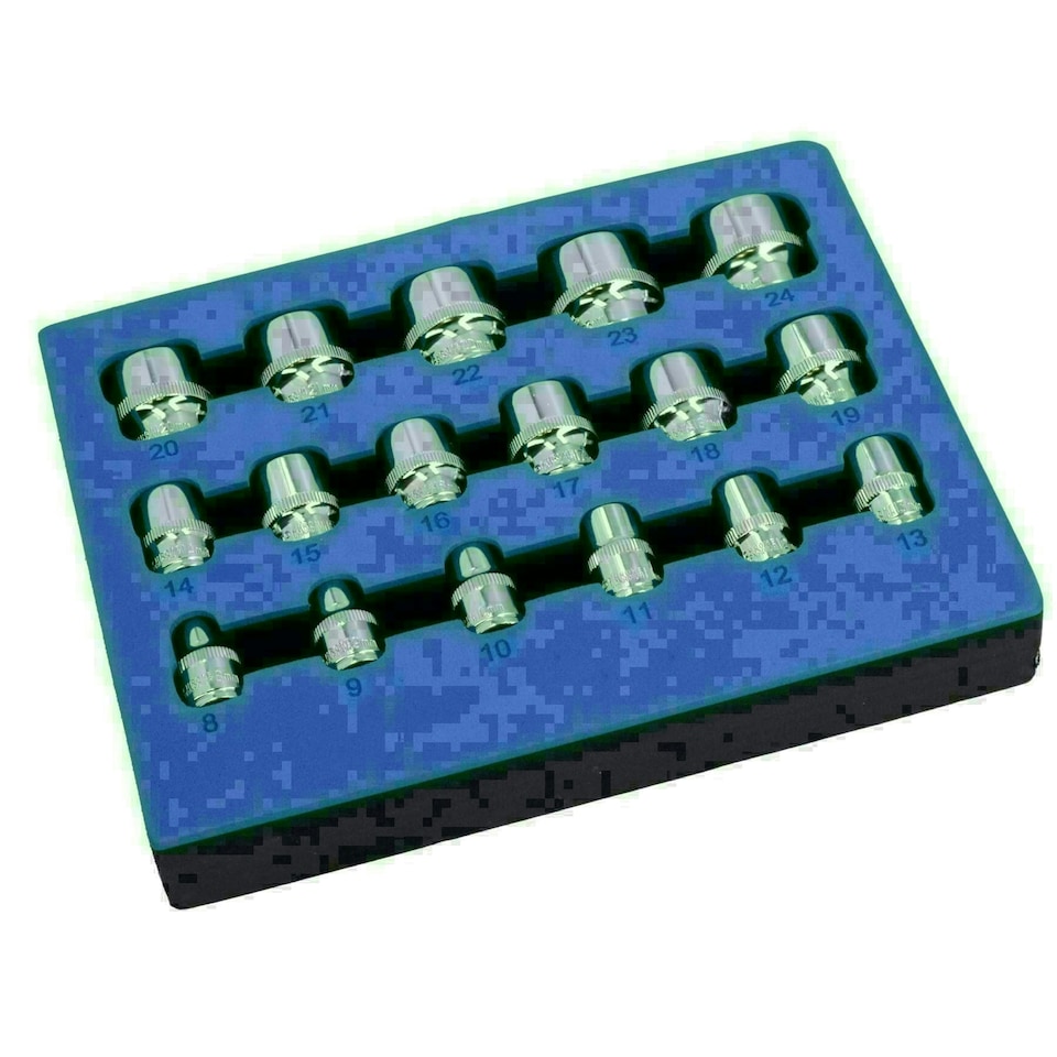 image 1 of 3/8" Drive Shallow Metric MM Shallow Sockets Bi-Hex 12 Point 8mm - 24mm 17pc