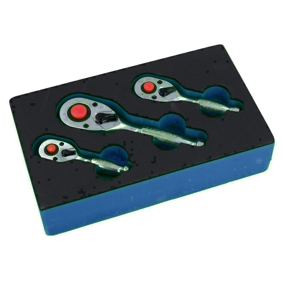 image 1 of 1/4in 3/8in and 1/2in Drive Stubby Headed Ratchet Socket Driver 90 Teeth 3pc