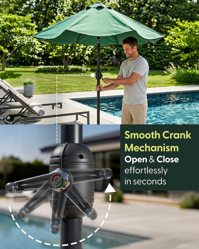 image 1 of Keplin Tilting Garden Parasol Crank Handle Steel Frame 6 Ribs with Cover