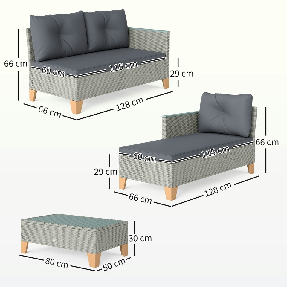 image 1 of Outsunny L Shaped Garden Conversation Chaise Lounge Furniture, Charcoal Grey
