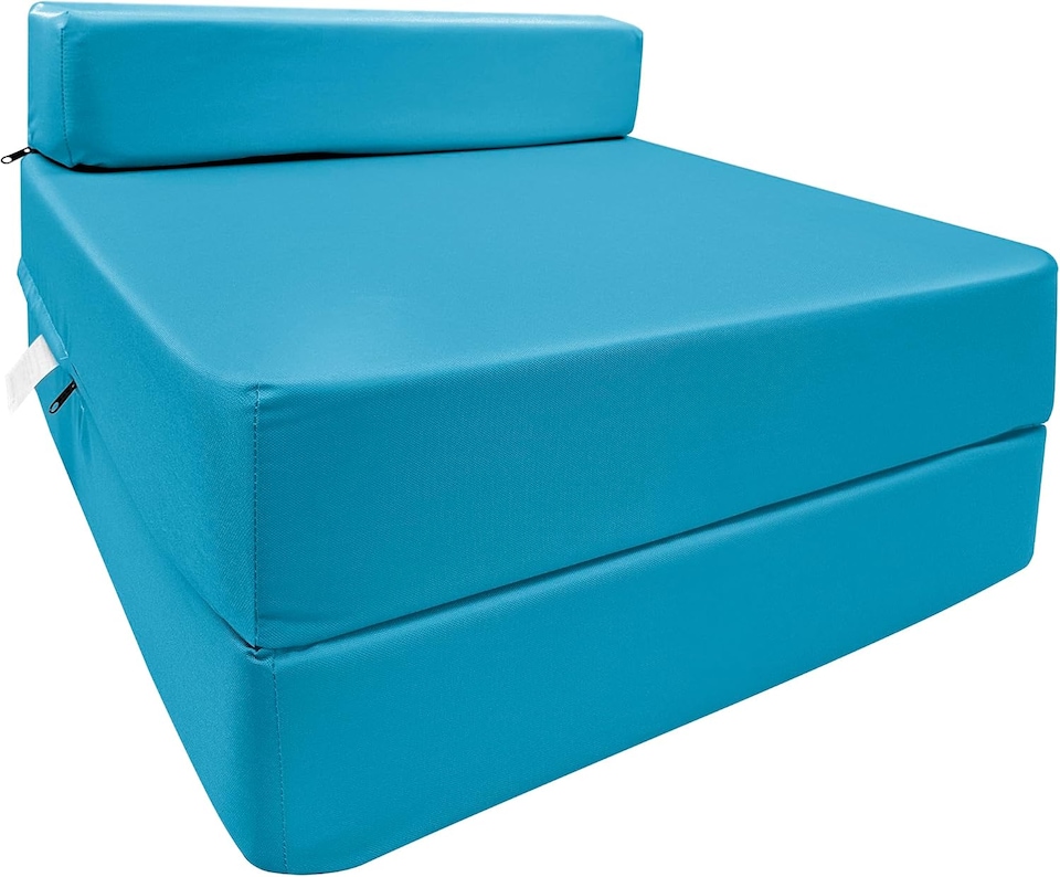 image 1 of Fold Out Single Z Bed Futon Sofa Chair Mattress Aqua