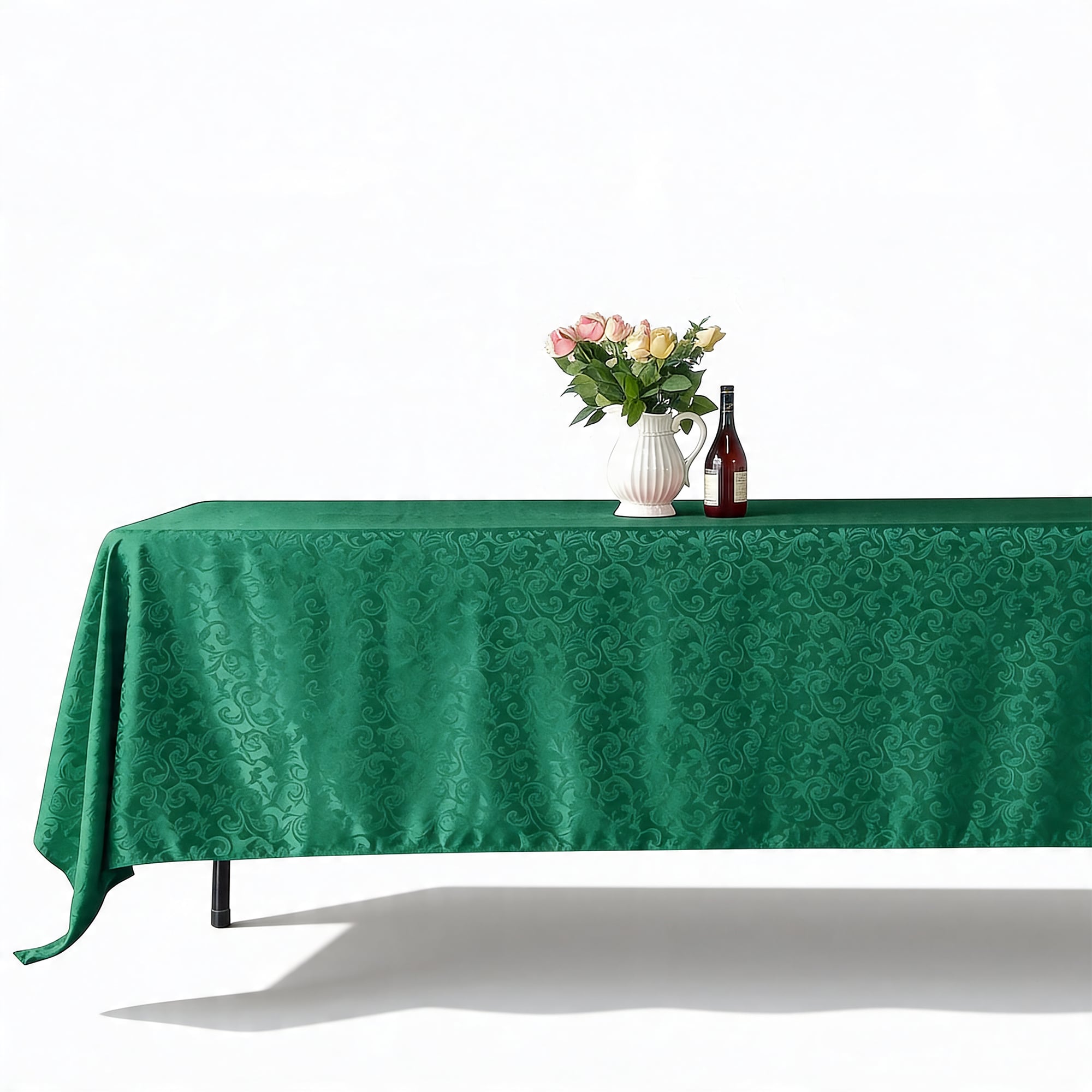 Neel Blue Rectangular Damask Table Cloth, Branch Swirl Pattern Dinner Table Cover, 70" x 144" in Green