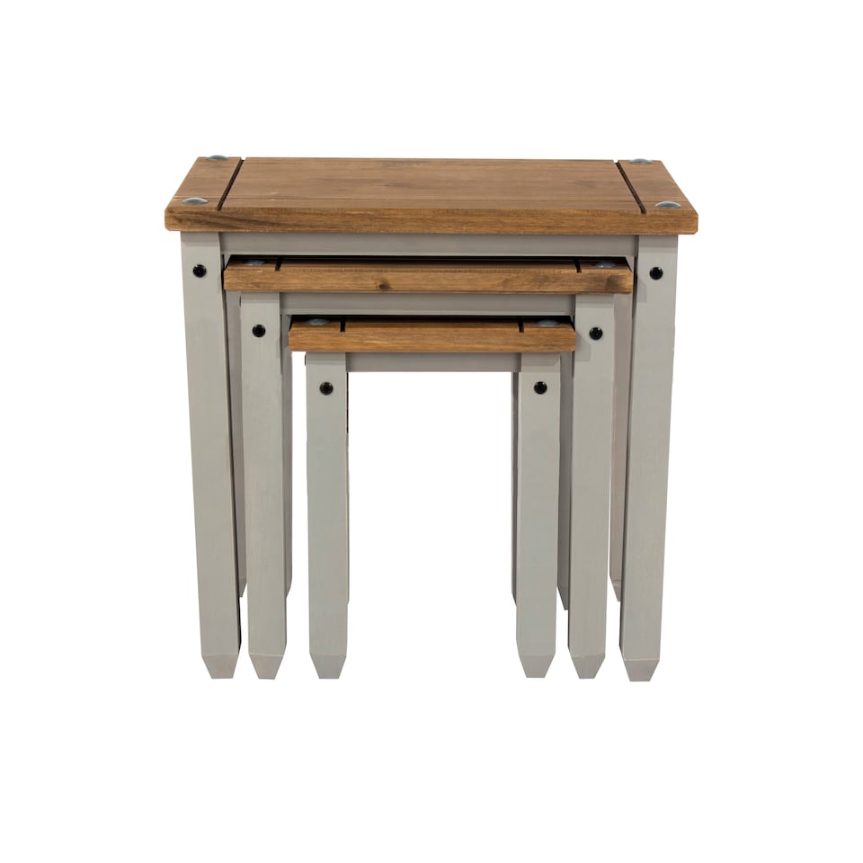 image 1 of Corona Set of 3 Solid Pine Nesting Tables - Sturdy Rustic Side Tables with Chunky Tops | Grey | Grey Wax | Small, Medium & Large | 3