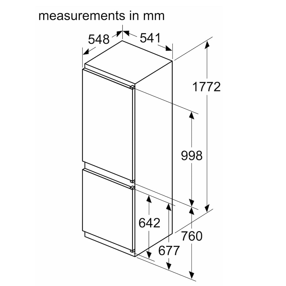 image 1 of Bosch 60-40 Integrated Fridge Freezer, Sliding Door Hinge, 260 Litre, 54cm - KIN86NSE0G