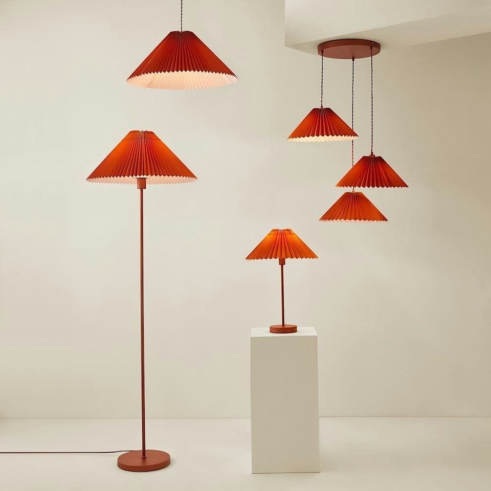 image 1 of ValueLights Akira Burnt Orange Pleated Shade Freestanding Floor Lamp | Orange