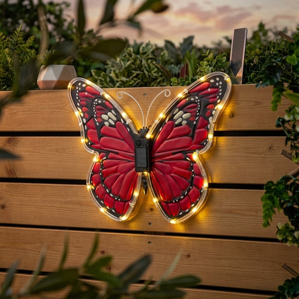 image 1 of Scarlet Solar Butterfly Garden Wall Art Light