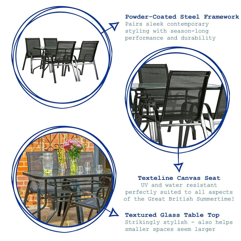 image 1 of Harbour Housewares 4 Seater Metal Garden Furniture Set - 120cm x 70cm - Garden Furniture Set Garden Dining Set Outdoor Furniture 4 Chairs