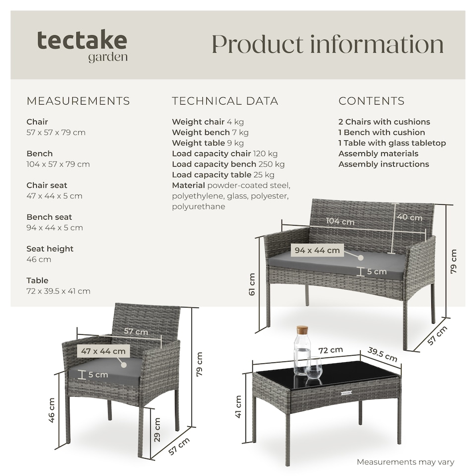 image 1 of Rattan Garden Furniture Palese - for 4 people, weather resistant | Grey | grey | 57 x 104 x 79 cm | 1