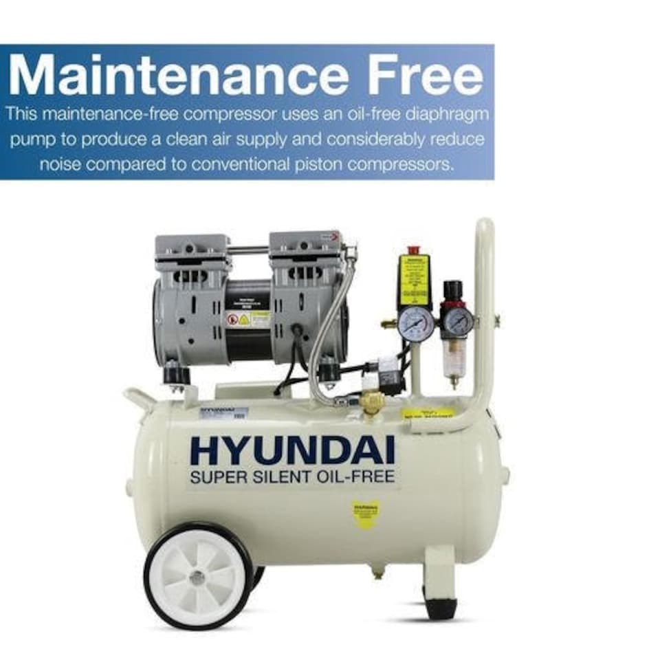 image 1 of Hyundai 24 Litre Air Compressor, 5.2CFM/100psi, Silenced, Oil Free, Direct Drive 1hp