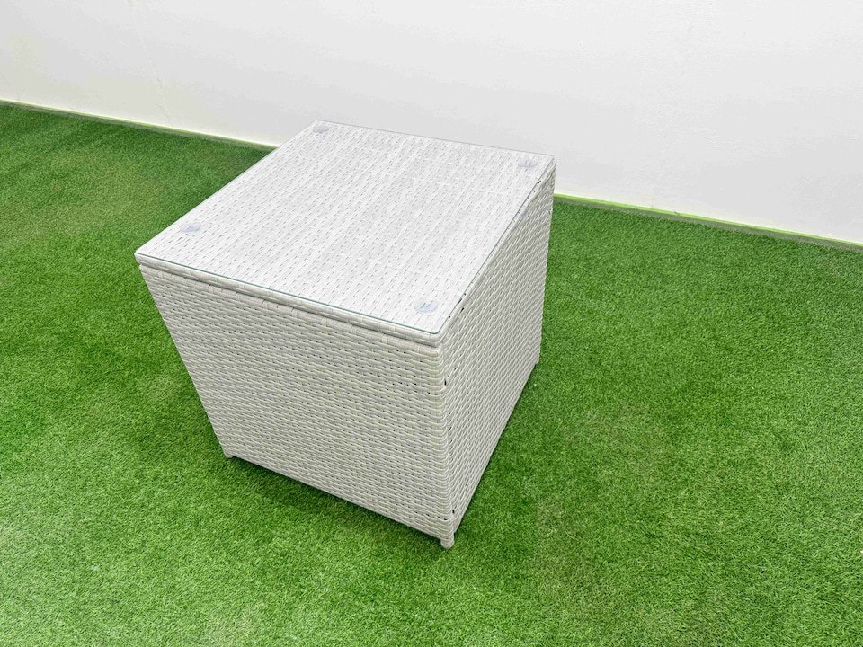 image 1 of Fimous  7 Seater PE Wicker Rattan Furniture Sofa Sets with Rectangular Dining Table 2 Seater Love Sofa Big Footstool Side Table Light Grey