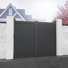 Double Swing Gate 3750x1800mm - Aluminium - Vertical Solid Infill and Flat Top - Grey Grey