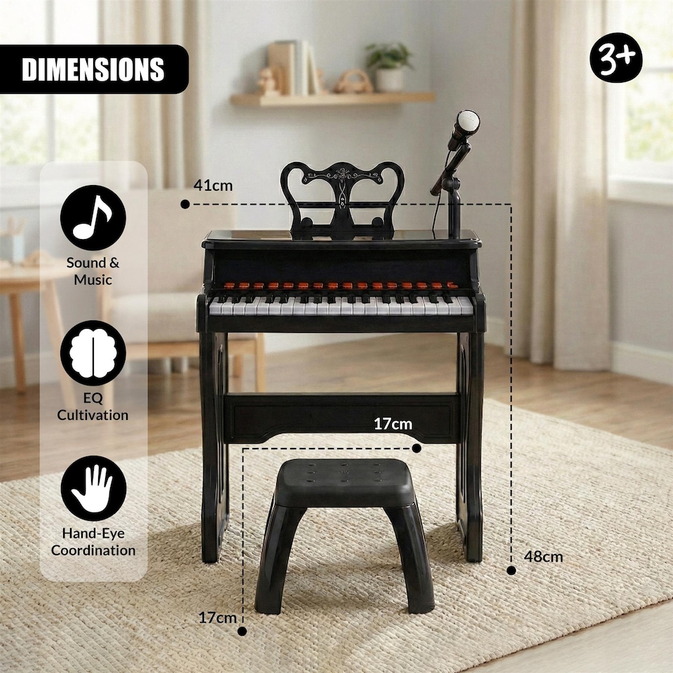 image 1 of The Magic Toy Shop The Grand Piano Kids Electronic Keyboard 37 Keys Microphone