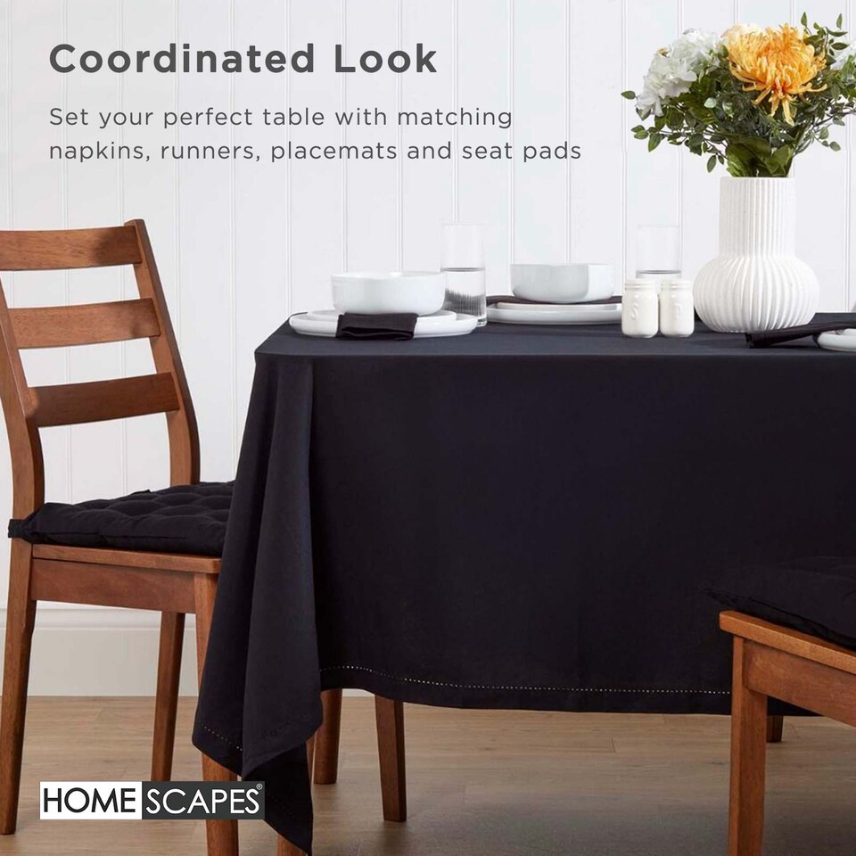image 1 of Homescapes Black Cotton Tablecloth - 137 x 178 cm | Black | 137cm x 178cm (54" x 70")
