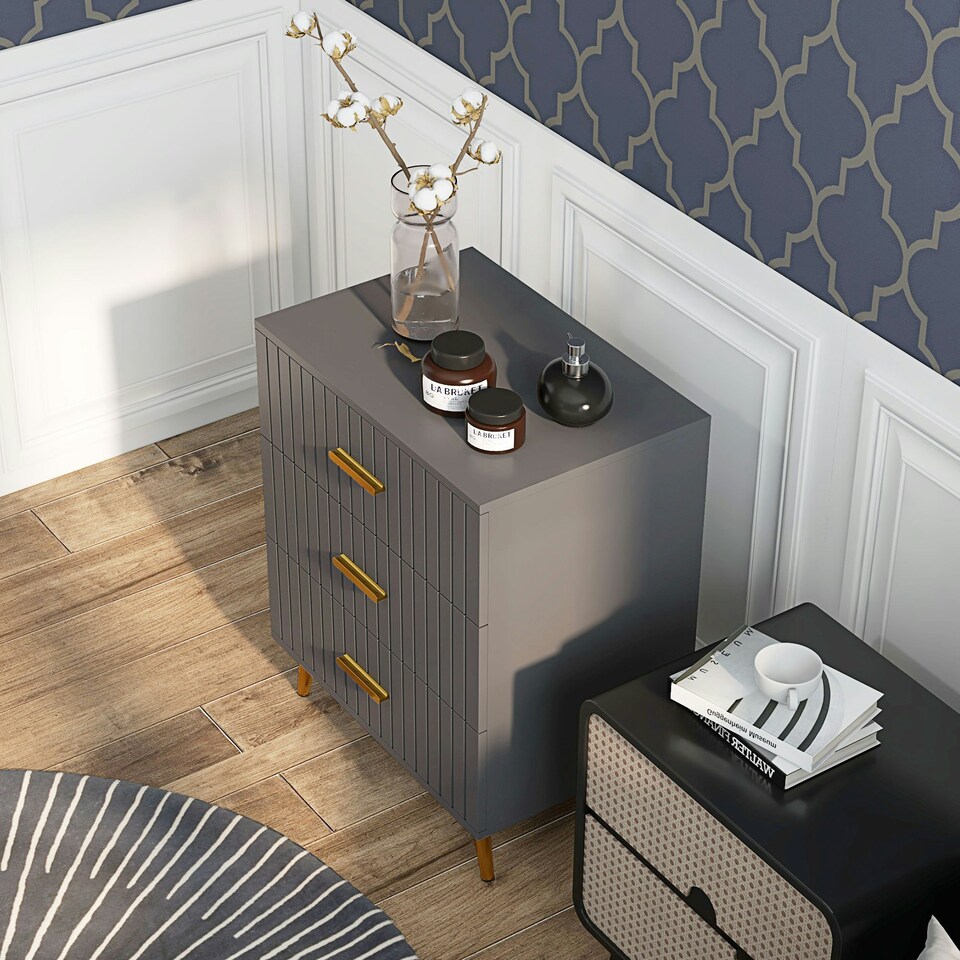 image 1 of HOMCOM Bedroom Chest of Drawers, 3-Drawer Dresser with Aluminium Legs