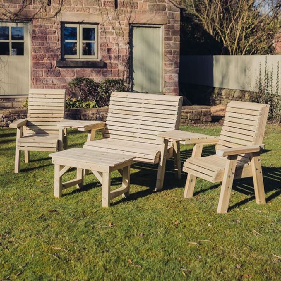 image 1 of Multi Set, Wooden Garden Table and Chairs - L100 x W370 x H105 cm - Fully Assembled