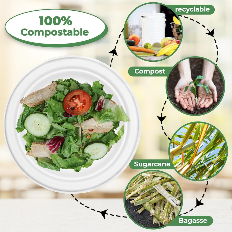image 1 of ECONX 9 Inch Disposable Sugarcane Bagasse Plates Round Paper Plates Pack of 100