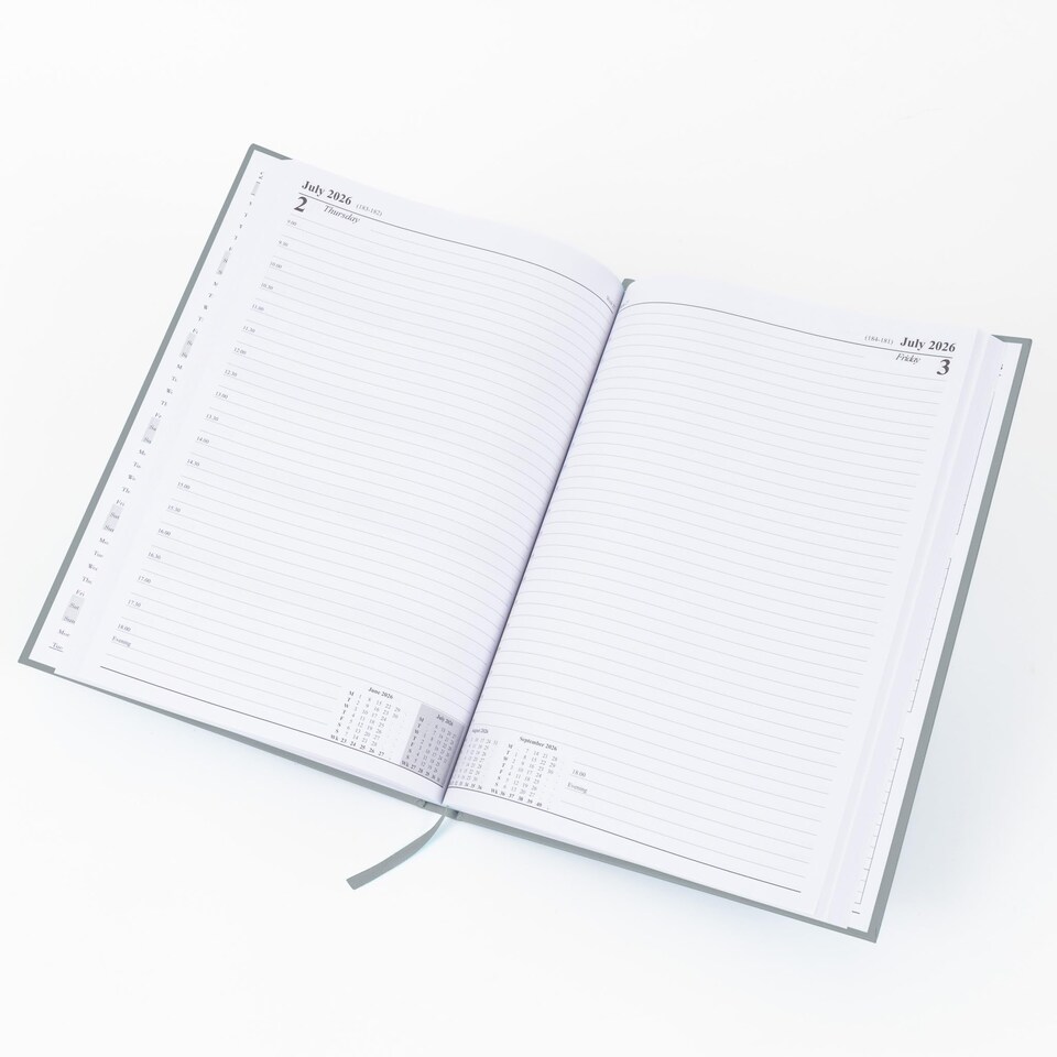 image 1 of 2026 Page a Day A4 Appointment Diary with Times Hour Slot - Personal Work Schedule Hardback Planner Organiser - Full Page Saturday & Sunday (Grey)