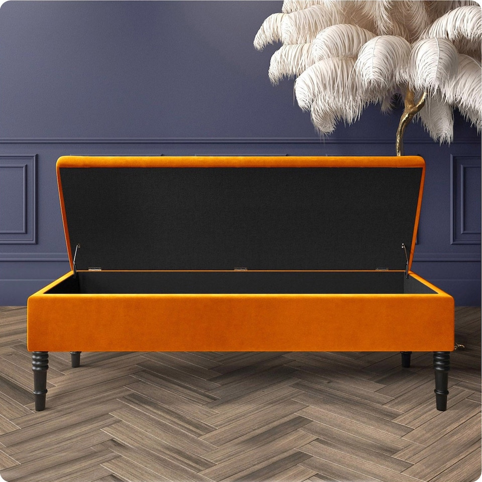 image 1 of Safar Plain 120cm Ottoman Storage Bench - Plush Velvet Shoe Bench - Burnt Orange Upholstery Footstool with Storage