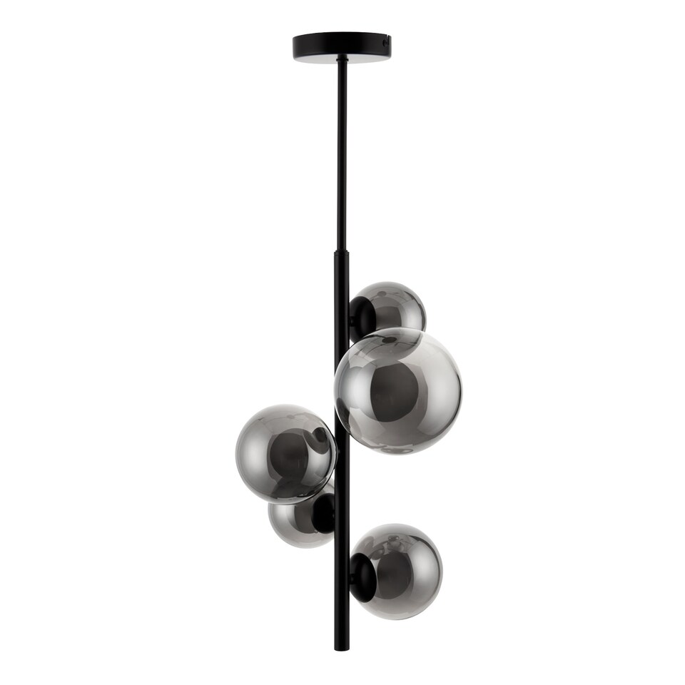 image 1 of Set of 2 Cole - Black with Smoke Glass 5 Light Ceiling Pendants