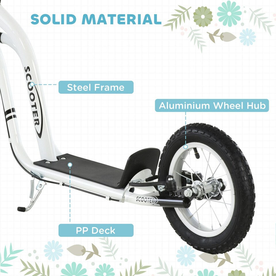 image 1 of HOMCOM Kids Stunt Scooter with 12" Rubber Tyres, Adjustable Handlebar, White