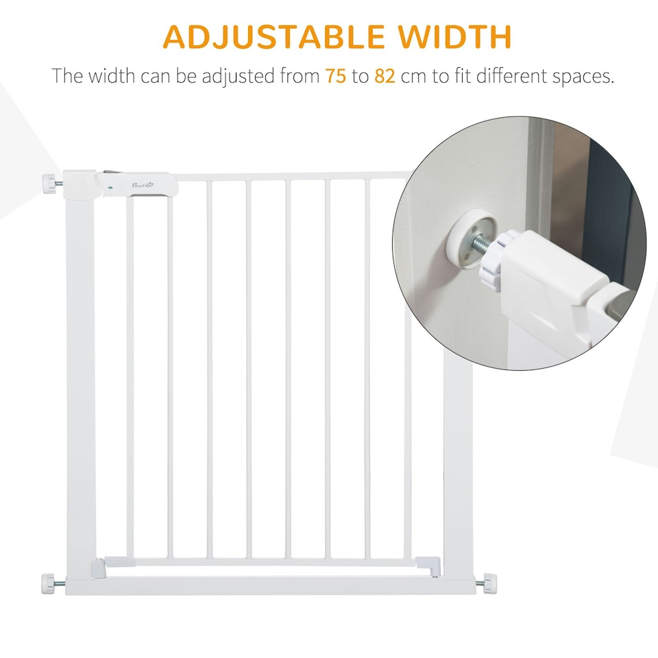 image 1 of Pawhut Pet Safety Gate Door Barrier Dog Metal Indoor Fence White 75-82cm