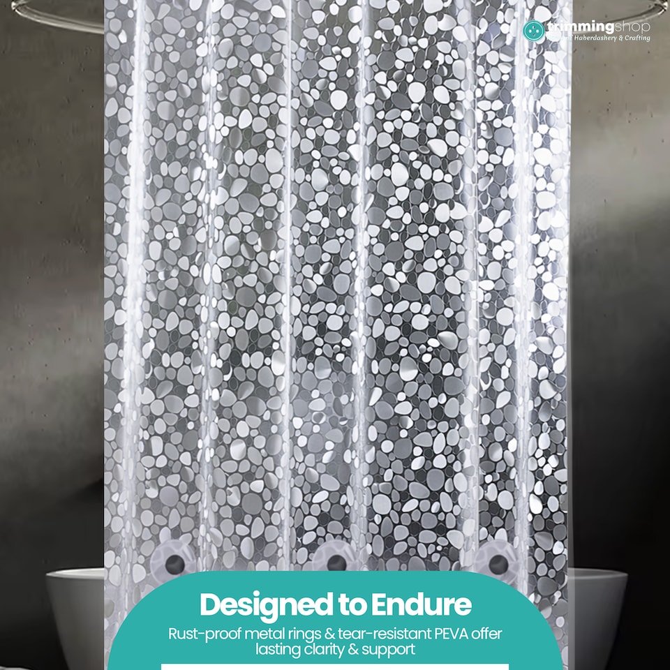 image 1 of PEVA Transparent Waterproof Shower Curtain with 12 Hooks - 180x200cm