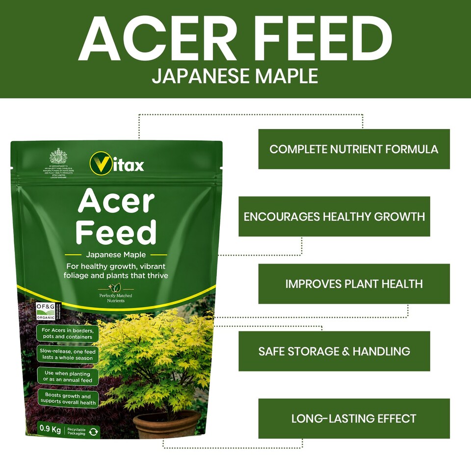 image 1 of Vitax Acer Feed Japanese Maple Tree Organic Plant Feed Healthy Growth Vibrant Foliage 0.9kg
