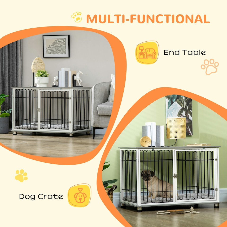 image 1 of PawHut Dog Crate Furniture End Table w/ Soft Washable Cushion, Lockable Door