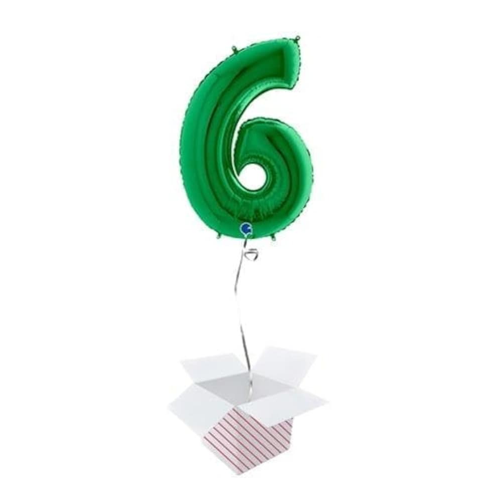Green Number 6 Helium Foil Giant Balloon - Inflated Balloon in a Box