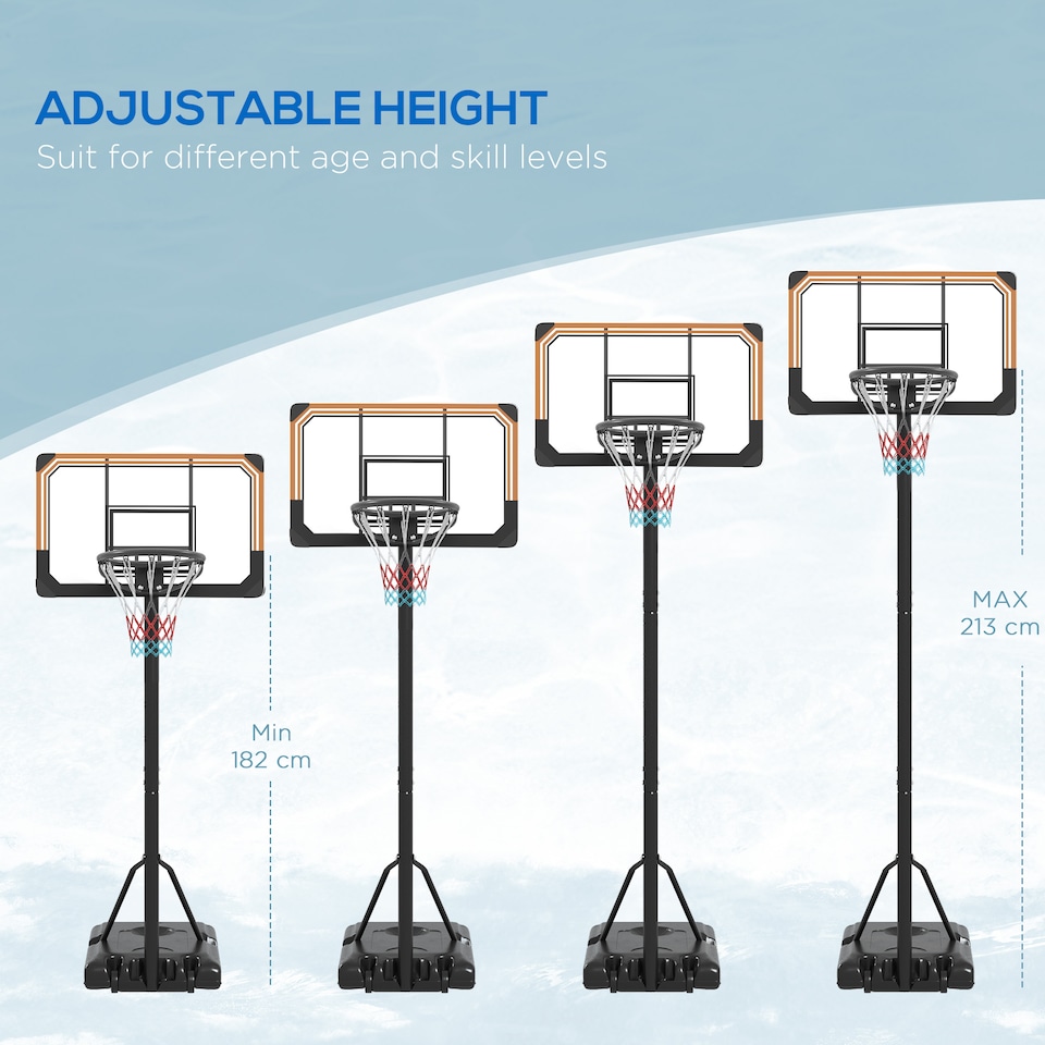 image 1 of SPORTNOW Basketball Backboard Hoop Net Set System with Wheels, 182-213cm - Black