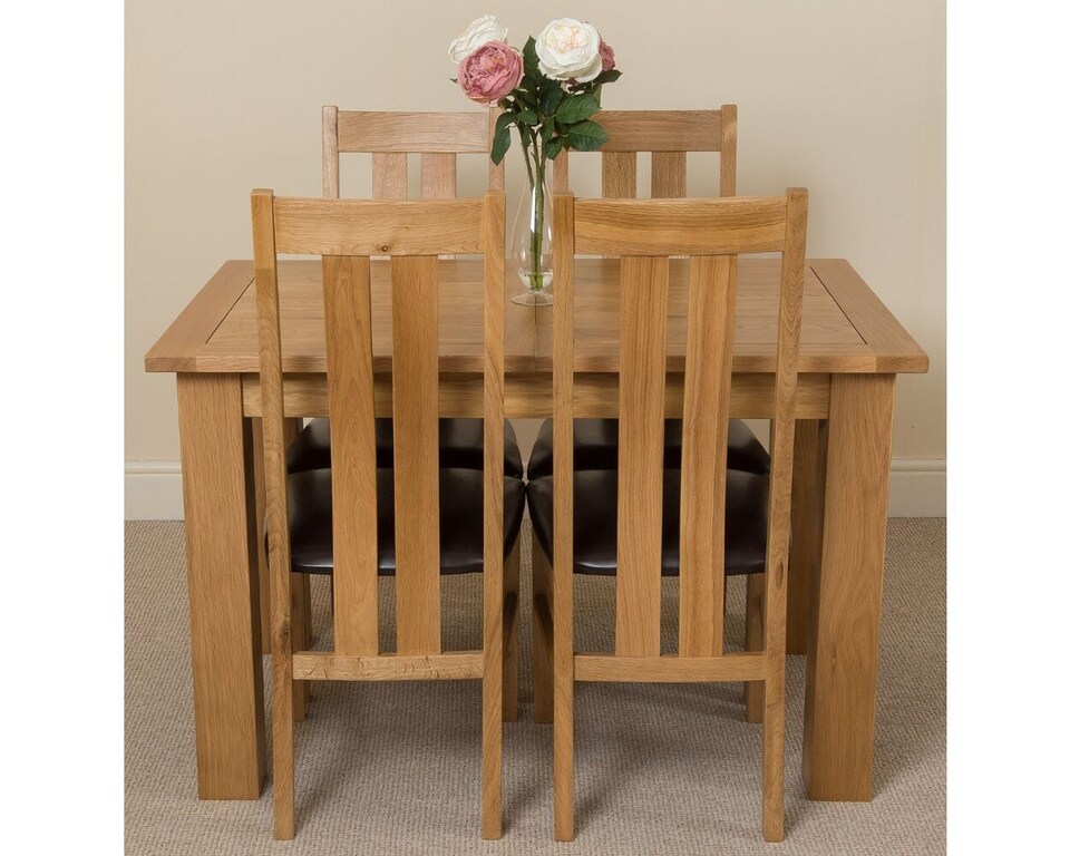 image 1 of Hampton 120-160cm Oak Extending Dining Table and 4 Princeton Chairs | Brown | Brown