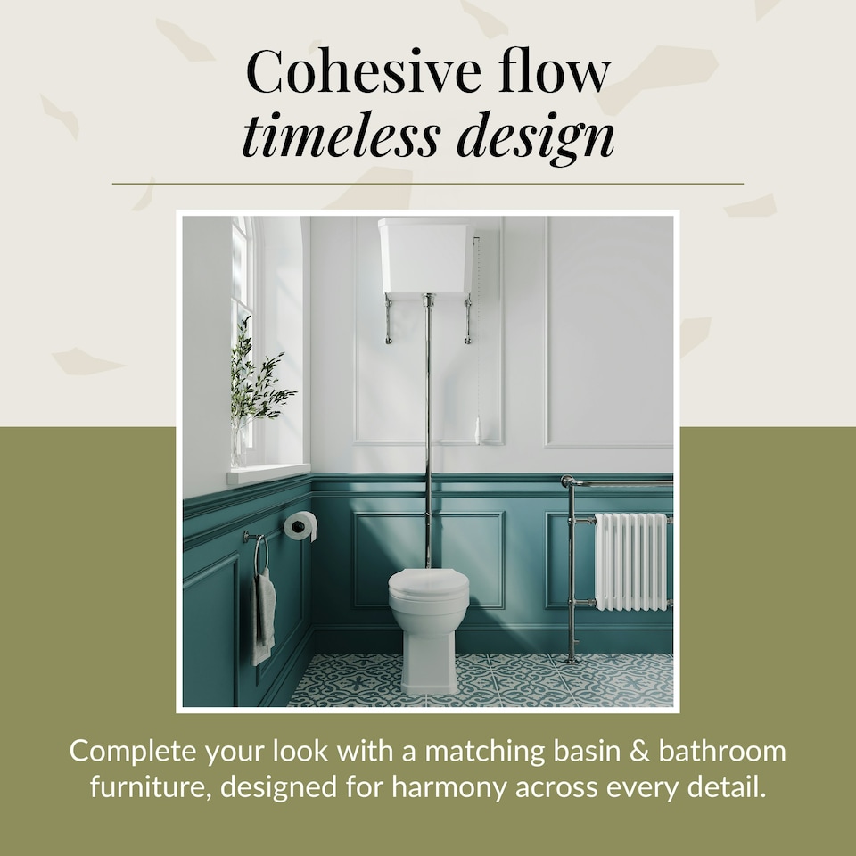 image 1 of Kinston Traditional Comfort Height Toilet Pan, High Level Cistern, Flush Pipe Kit & Soft Close Seat - White - Balterley