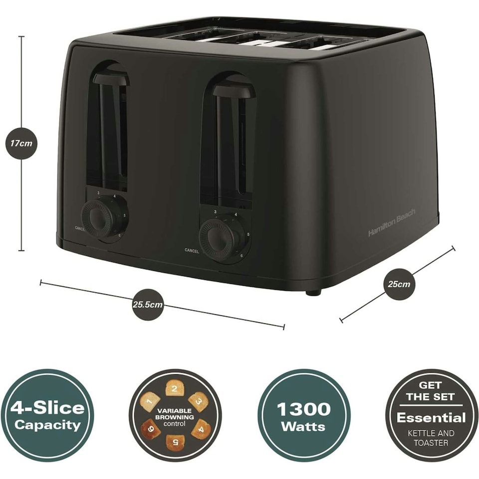 image 1 of Hamilton Beach 1300W Essential Toaster 4 Slice - Black HB4T5032B