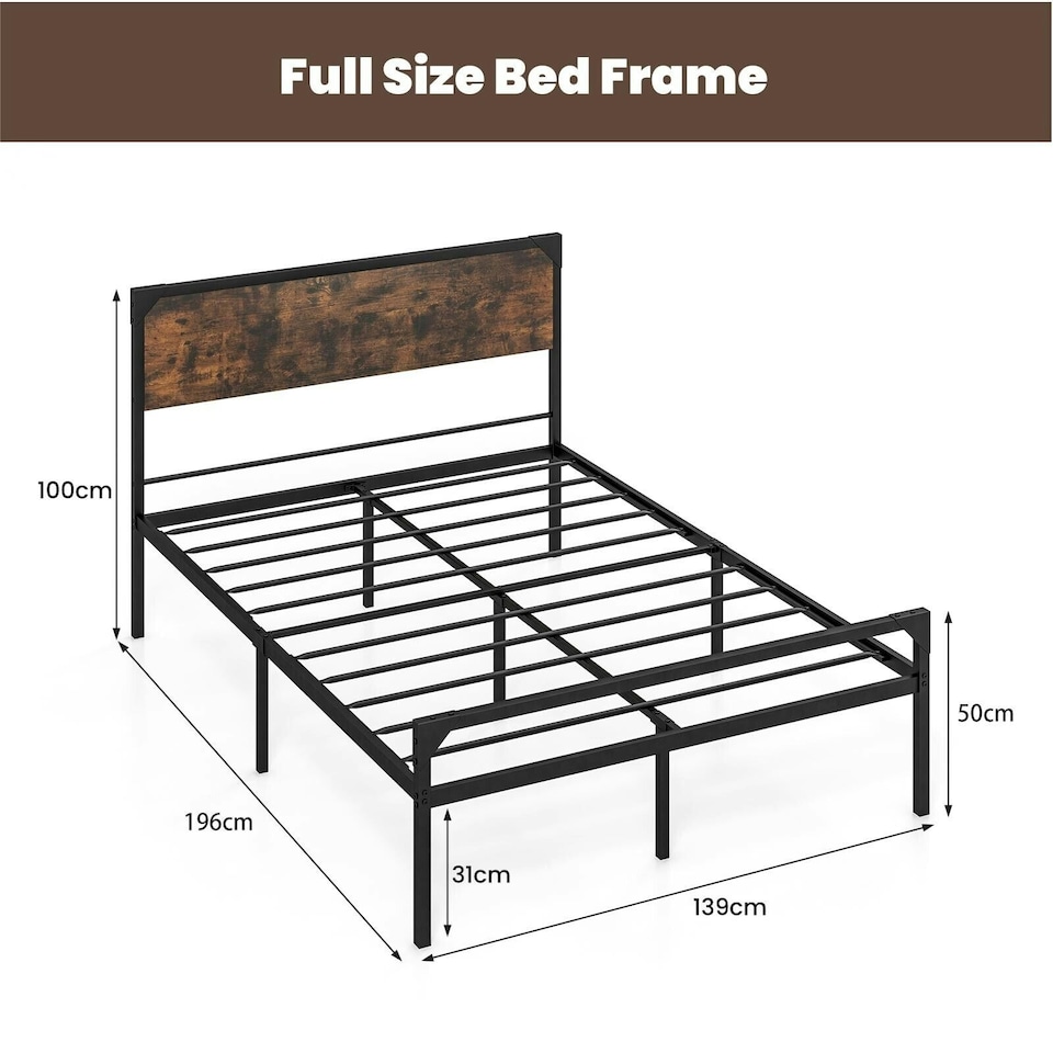 image 1 of COSTWAY Double Bed Frame Platform Bed with Headboard