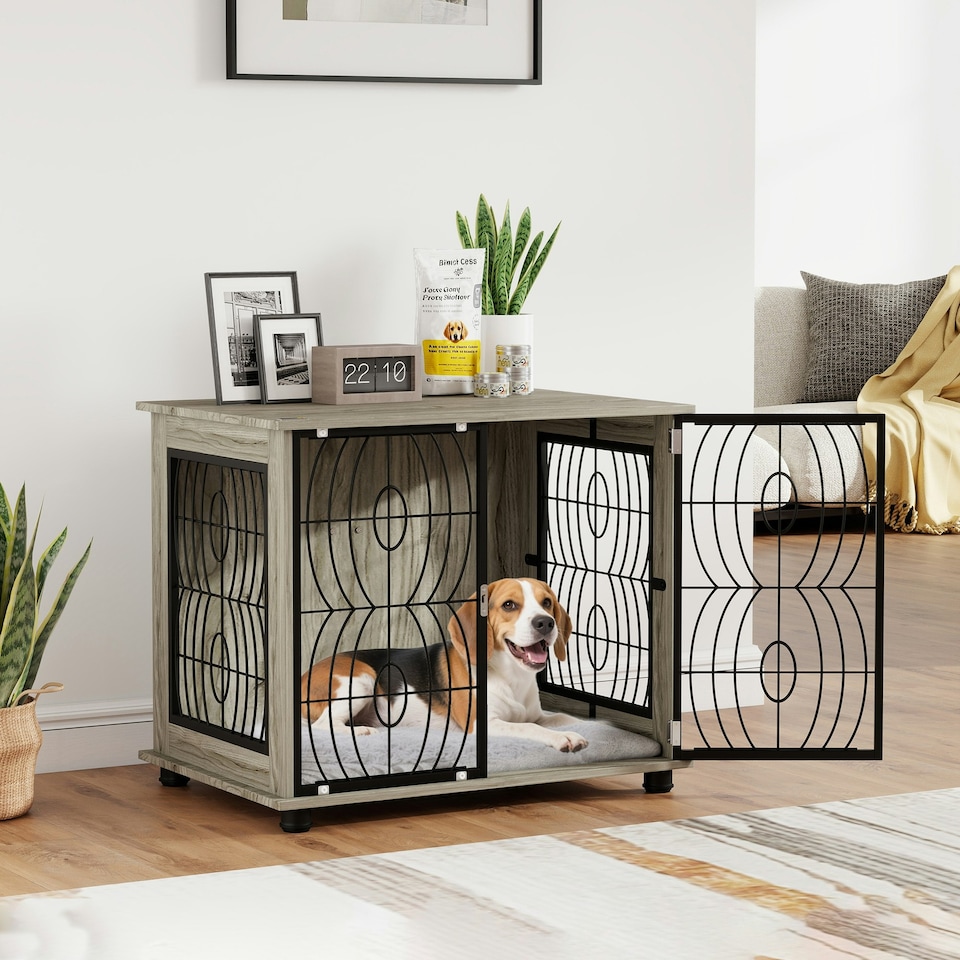 image 1 of PawHut Dog Crate Furniture End Table w/ Cushion for Medium Dogs