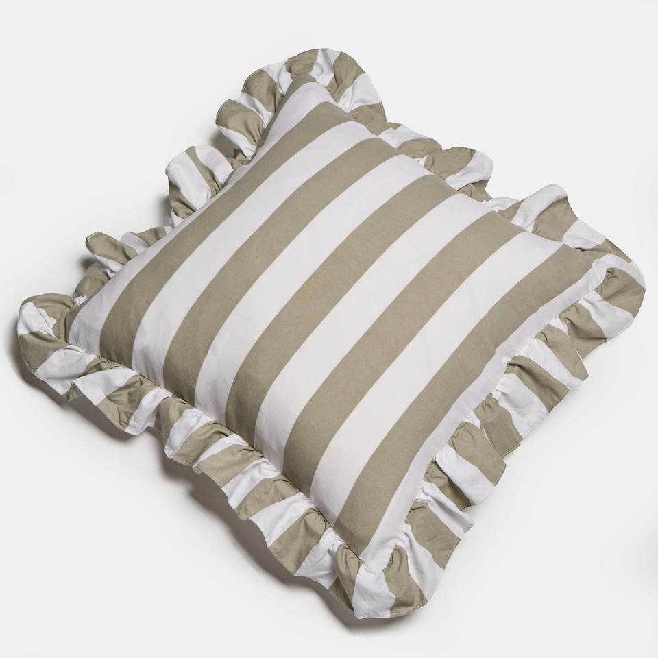 image 1 of OHS 4 Pack Stripe Frill Edge Soft Plush Cosy Cushion Covers Green | Sage
