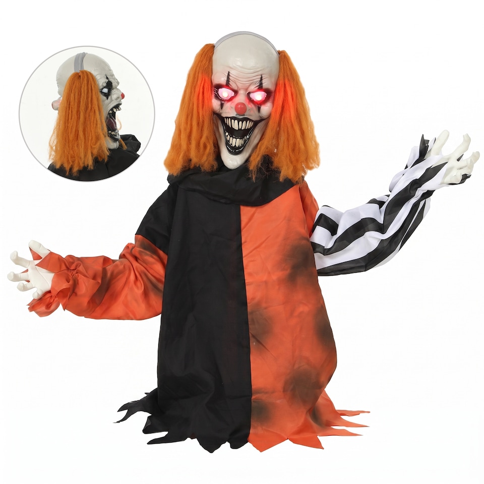 image 1 of HOMCOM Animated Halloween Clown with Face Changing Animatronics