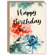 Abstract Flowers Bluebird Woman Her Birthday Card