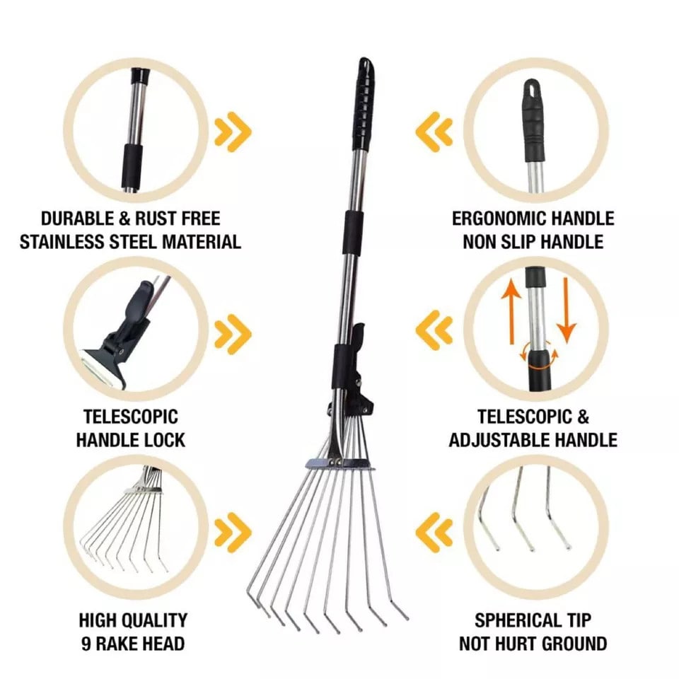 image 1 of Silver Extendable Carbon Steel Garden Rake