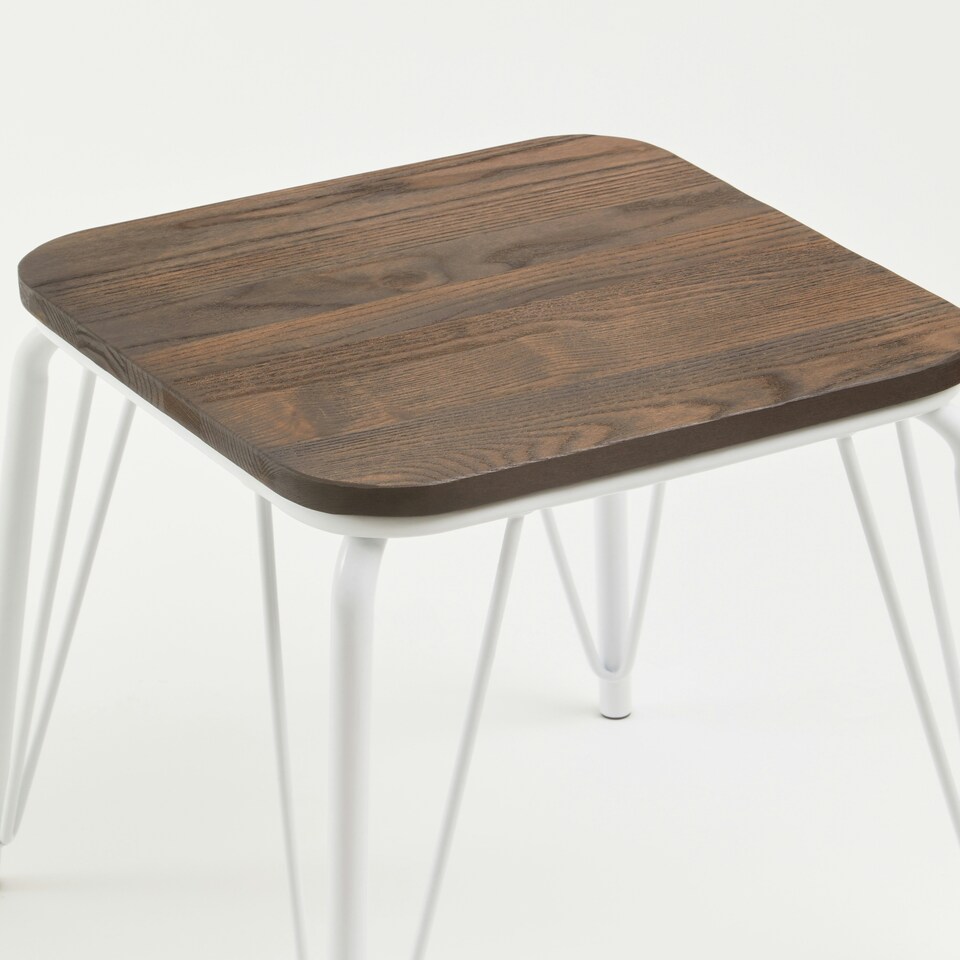 image 1 of Interiors by Premier White Metal and Elm Wood Stool, Small Square Stool, Accent Wooden Stool for Home, Office