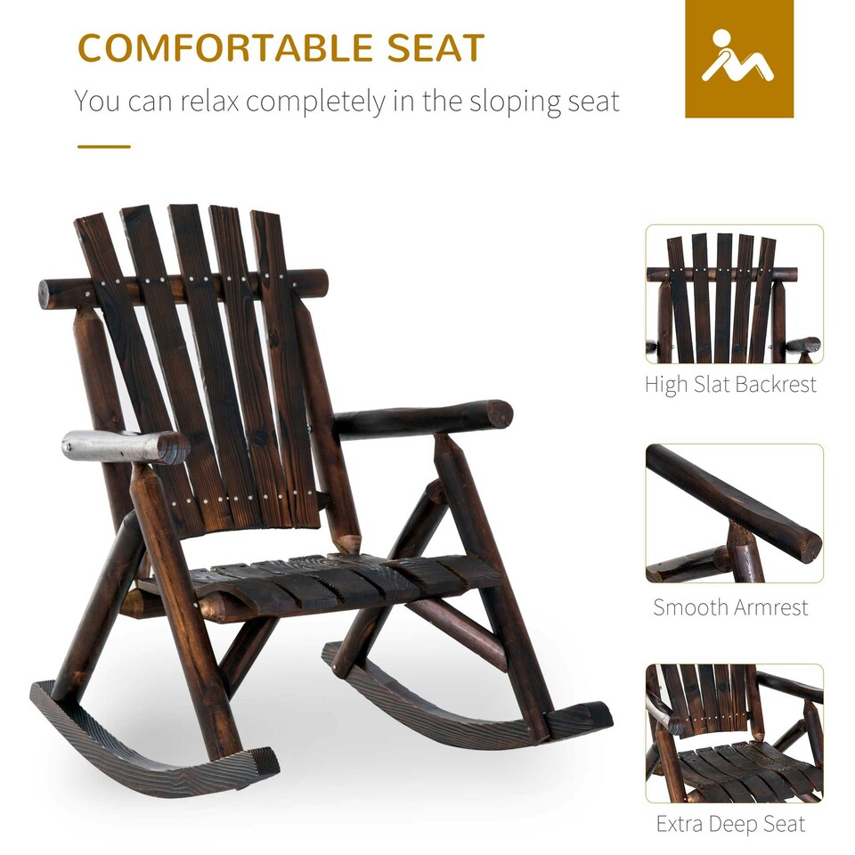 image 1 of Outsunny Fir Wood Rustic Patio Adirondack Rocking Chair Brown