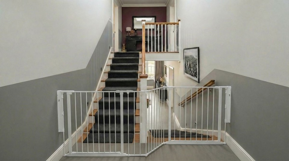 image 1 of Safetots Two Door Multi Panel Solution for Up and Down Staircases, White, 220cm of length, includes 2 Door Opening Panels