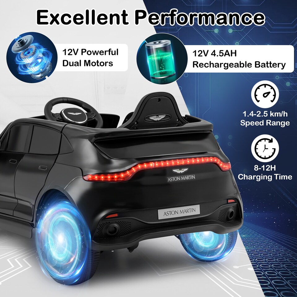 image 1 of COSTWAY Kids Ride On Car Licensed Aston Martin DBX Black