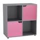 image 1 of 4-Cube Shelving Unit With Wooden Doors - Square | Grey | Grey & Pink | 1