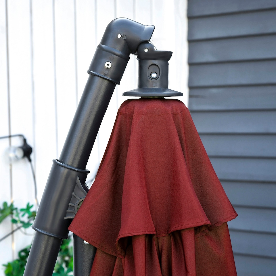 image 1 of Outsunny 3(m) Garden Banana Parasol Cantilever Umbrella w/Crank& Base, Wine Red
