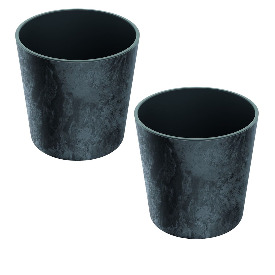 image 1 of Set of 2 Tubus Low Washed Up Look Flower Pot 300mm | Black | 1