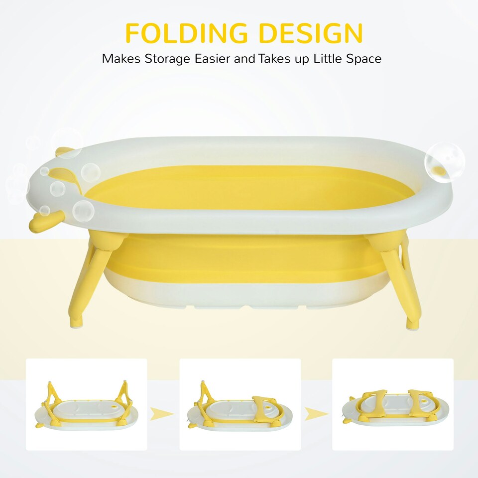 image 1 of HOMCOM Foldable Baby Bath Tub Ergonomic with Temperature-Induced Water Plug