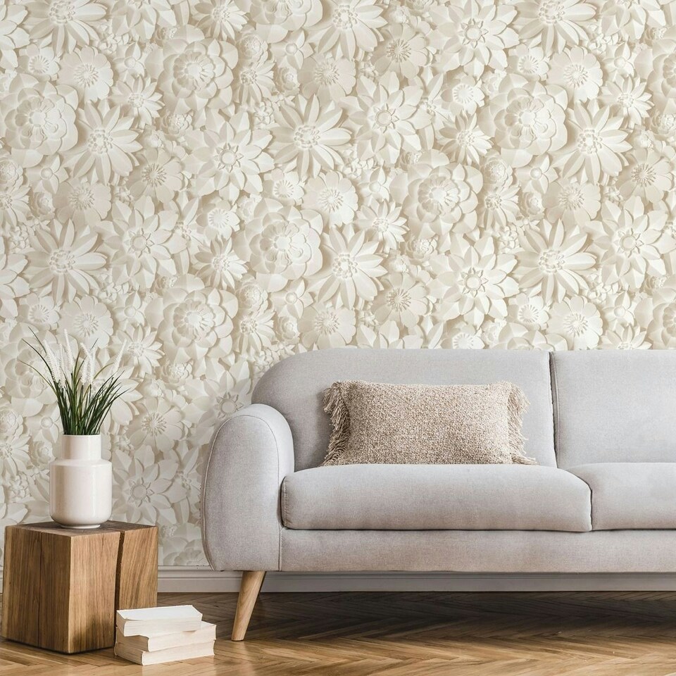 image 1 of Fine Decor 3D Flower Wallpaper - Natural - 10m x 0.5m