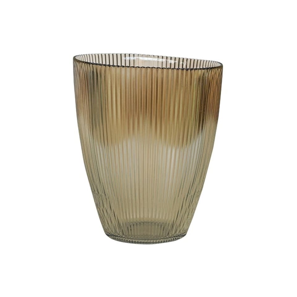 image 1 of Ribbed Tall Vase - Glass - L18 x W18 x H24.5 cm - Mocha Brown